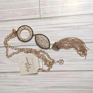 NWT ERICA LYONS Goldtone Long Tassel Necklace